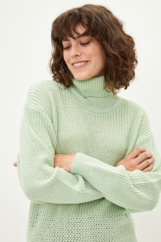 LC WAIKIKI, Pulover striat cu guler inalt, Verde fistic LC WAIKIKI, Pulover striat cu guler inalt, Verde fistic