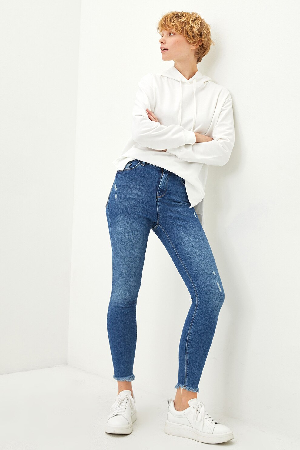 LC WAIKIKI, Blugi super skinny cu detalii cu aspect deteriorat, Albastru