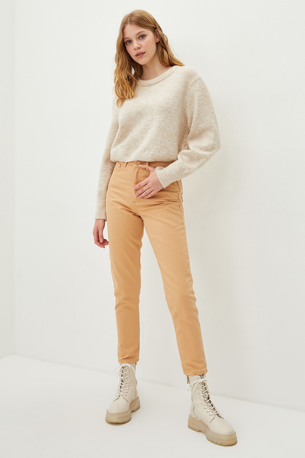 LC WAIKIKI, Pantaloni mom fit cu talie inalta, Oranj persan