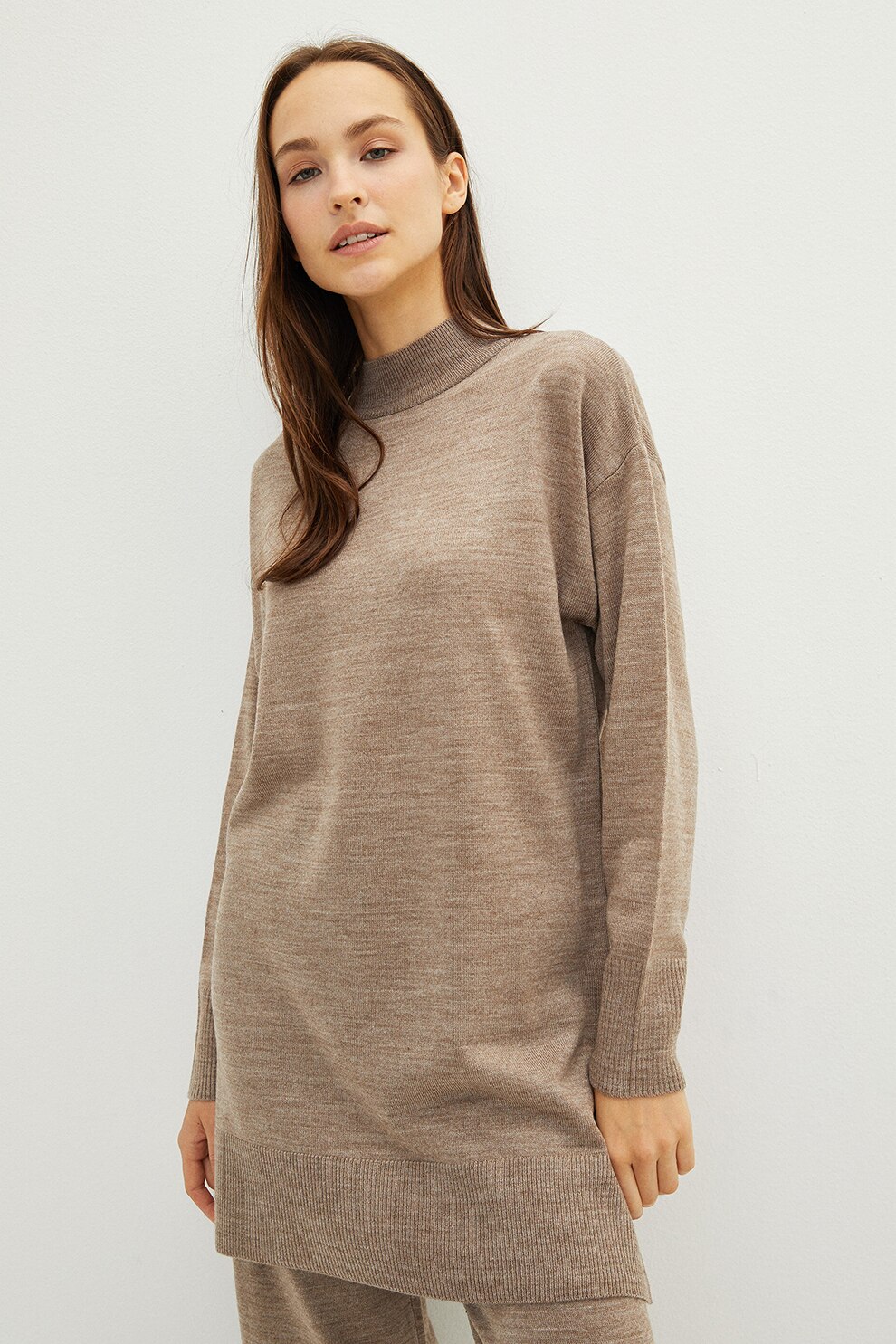 LC WAIKIKI, Pulover lung cu maneci cazute, maro melange
