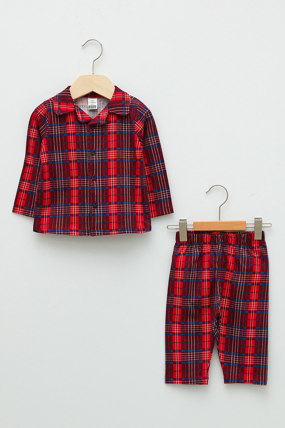 LC WAIKIKI, Pijama din bumbac cu model tartan, Rosu/Albastru