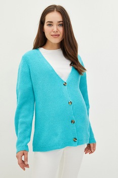 LC WAIKIKI, Cardigan cu decolteu in V, Albastru aqua LC WAIKIKI, Cardigan cu decolteu in V, Albastru aqua