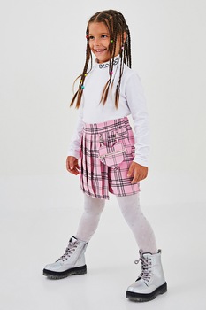 LC WAIKIKI, Fusta-pantaloni cu model in carouri si etui in forma de inima, Roz/Negru LC WAIKIKI, Fusta-pantaloni cu model in carouri si etui in forma de inima, Roz/Negru