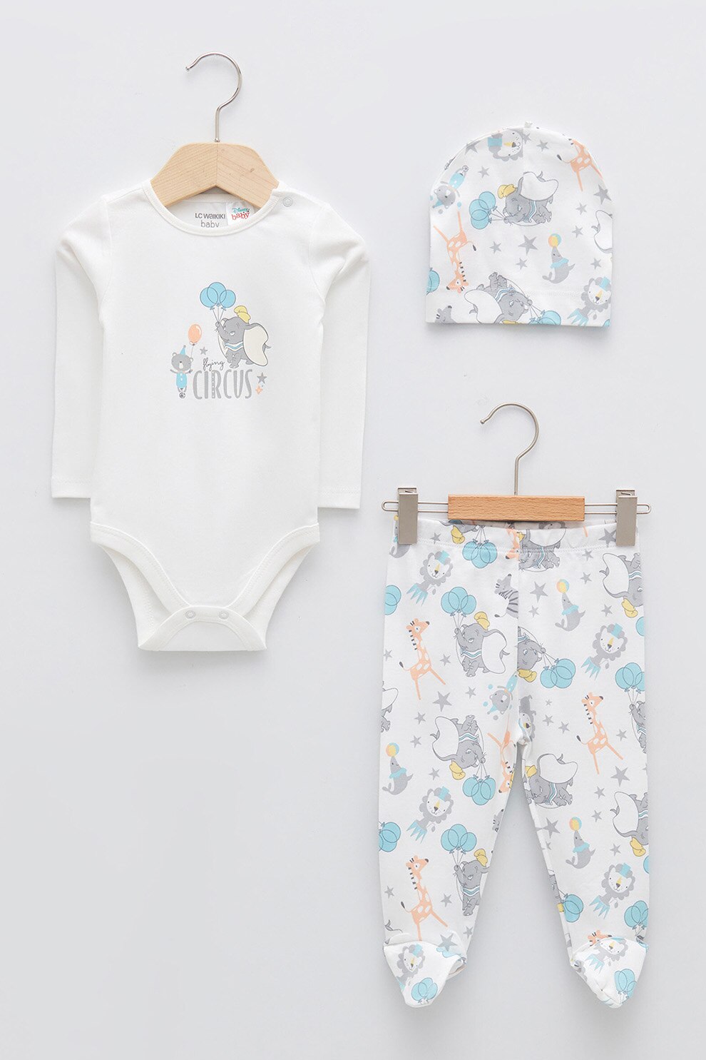 LC WAIKIKI, Set de imbracaminte - 3 piese, Alb/Gri/Albastru aqua