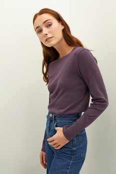 LC WAIKIKI, Bluza din amestec de bumbac cu decolteu rotund, Violet prafuit, 3XL LC WAIKIKI, Bluza din amestec de bumbac cu decolteu rotund, Violet prafuit, 3XL