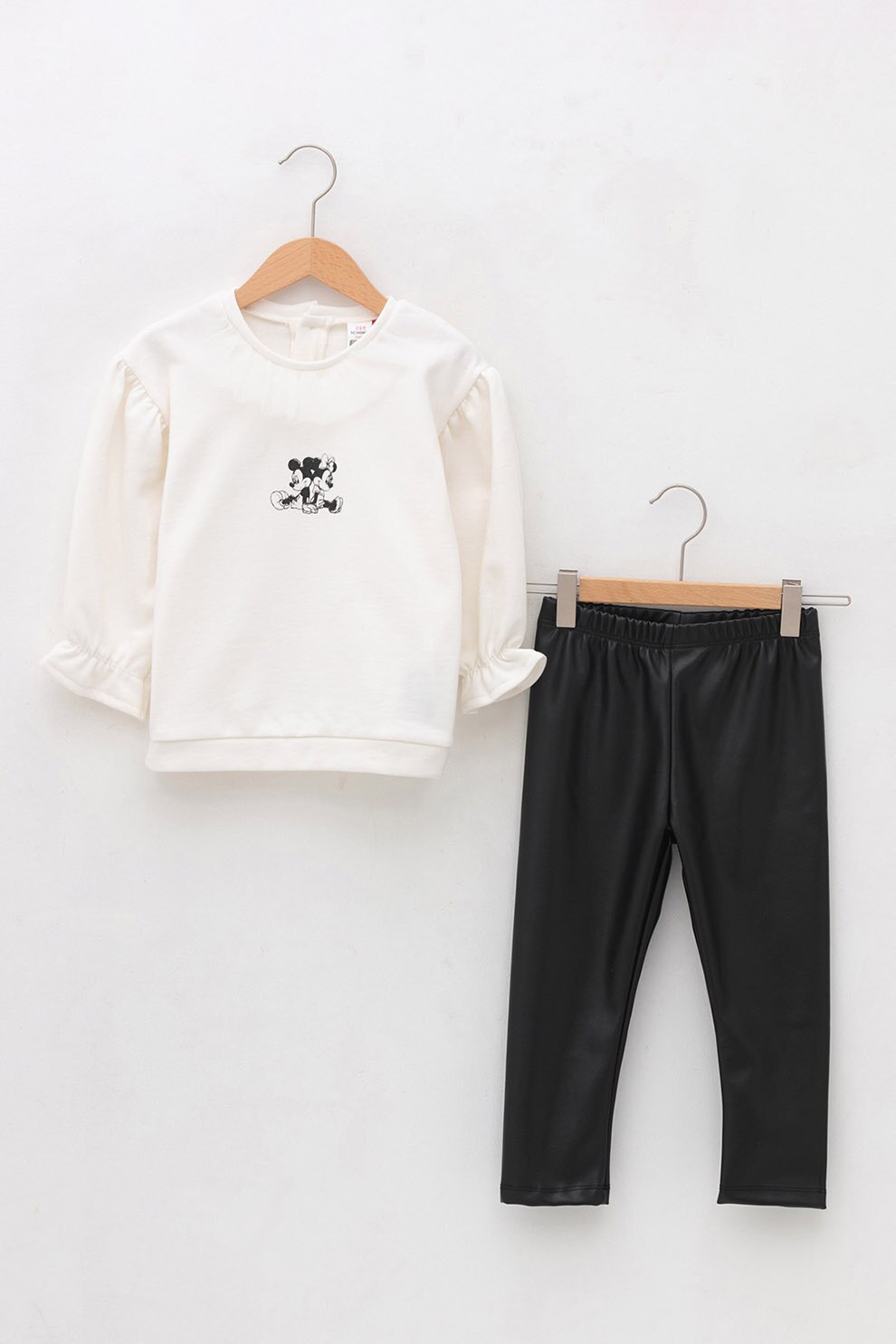 LC WAIKIKI, Set de colanti peliculizati si bluza sport cu maneci cazute - 2 piese, Alb/Negru