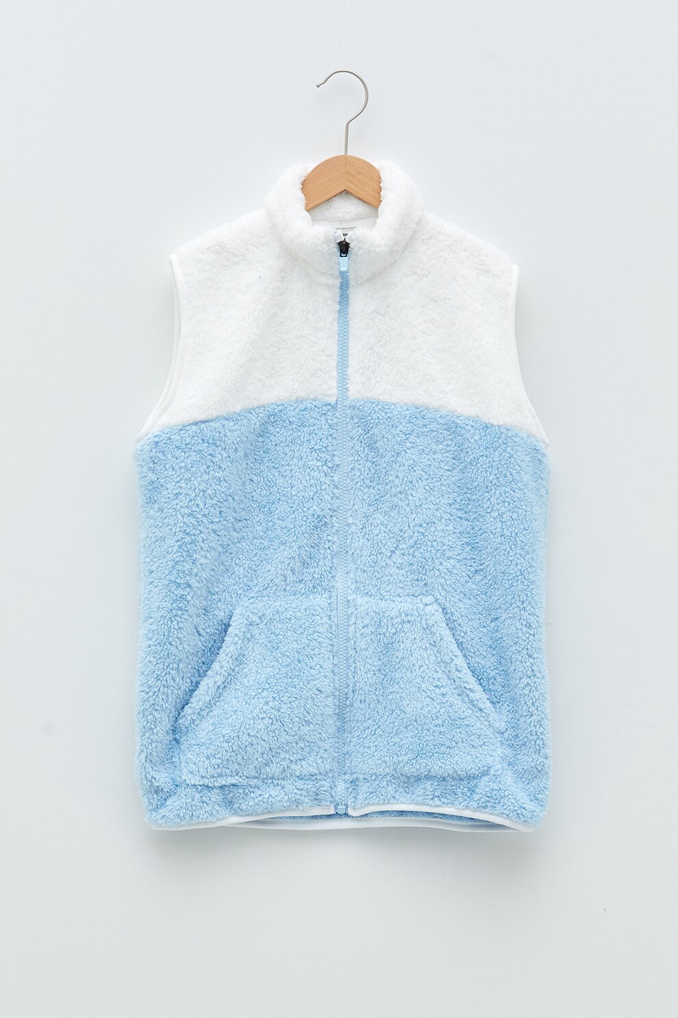 LC WAIKIKI, Vesta in doua nuante din material teddy, Alb/Bleu