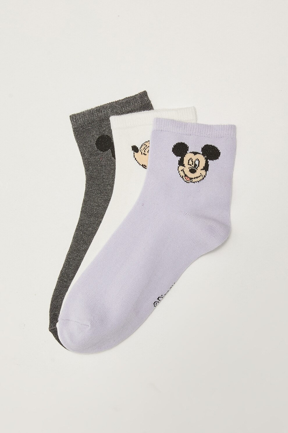 LC WAIKIKI, Set de sosete pana la glezna cu Mickey Mouse - 3 perechi, Lila/Alb/Gri inchis, 39-40
