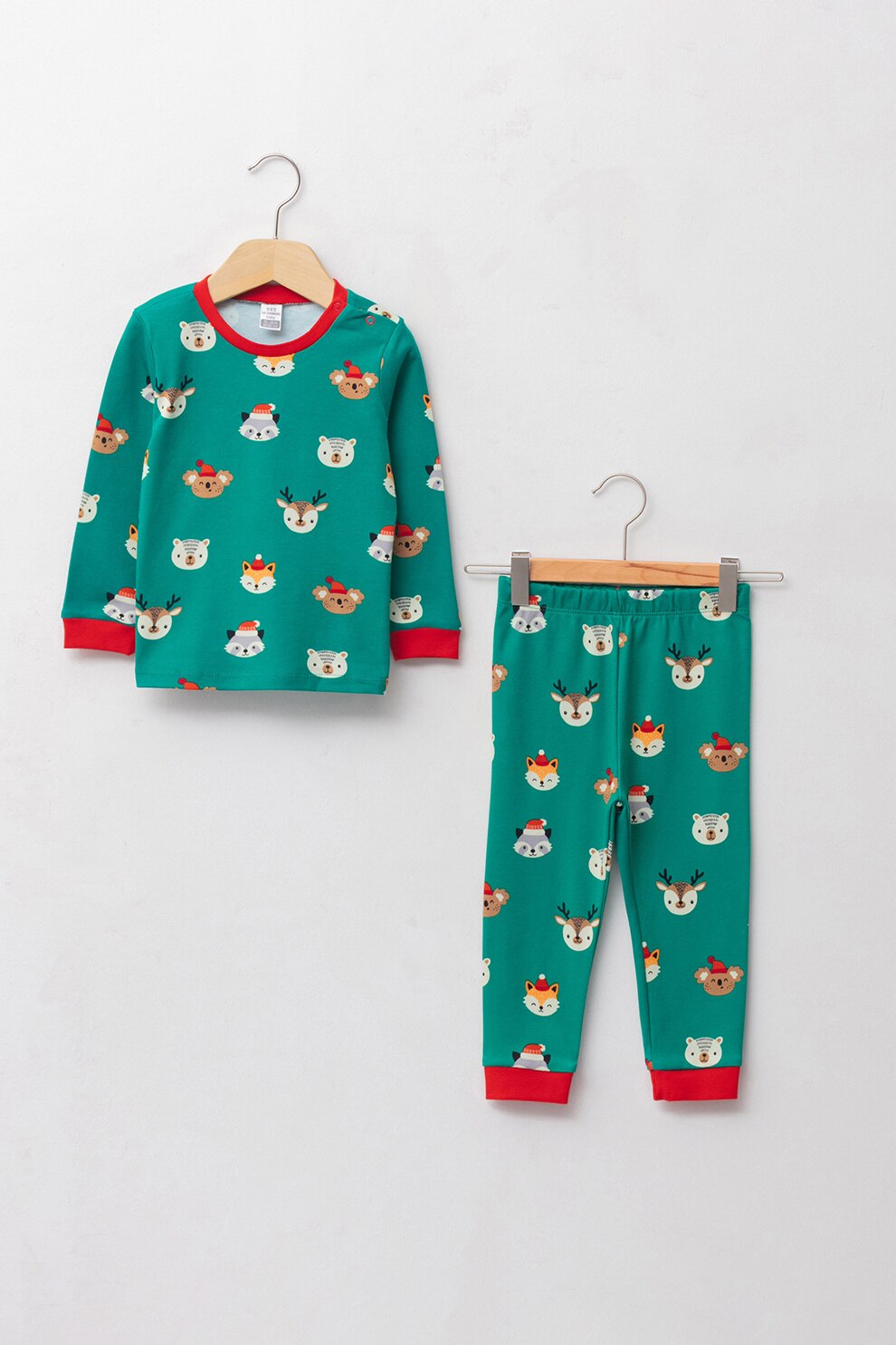 LC WAIKIKI, Pijama de bumbac cu animale, Verde/Rosu