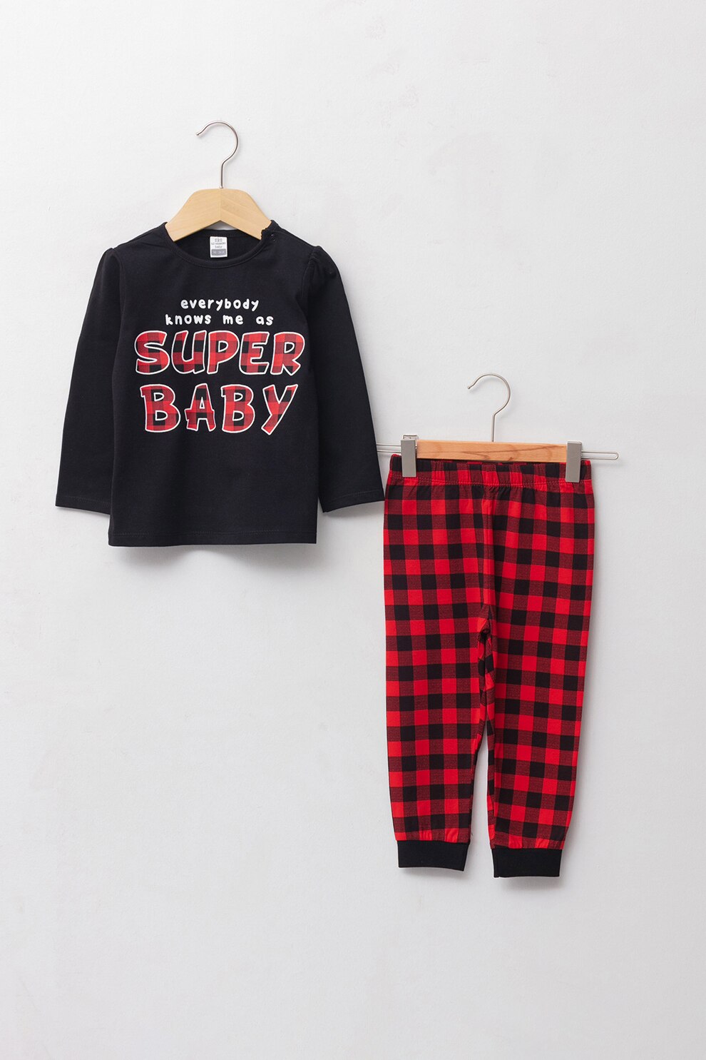 LC WAIKIKI, Set de bluza si pantaloni - 2 piese, Negru/Rosu