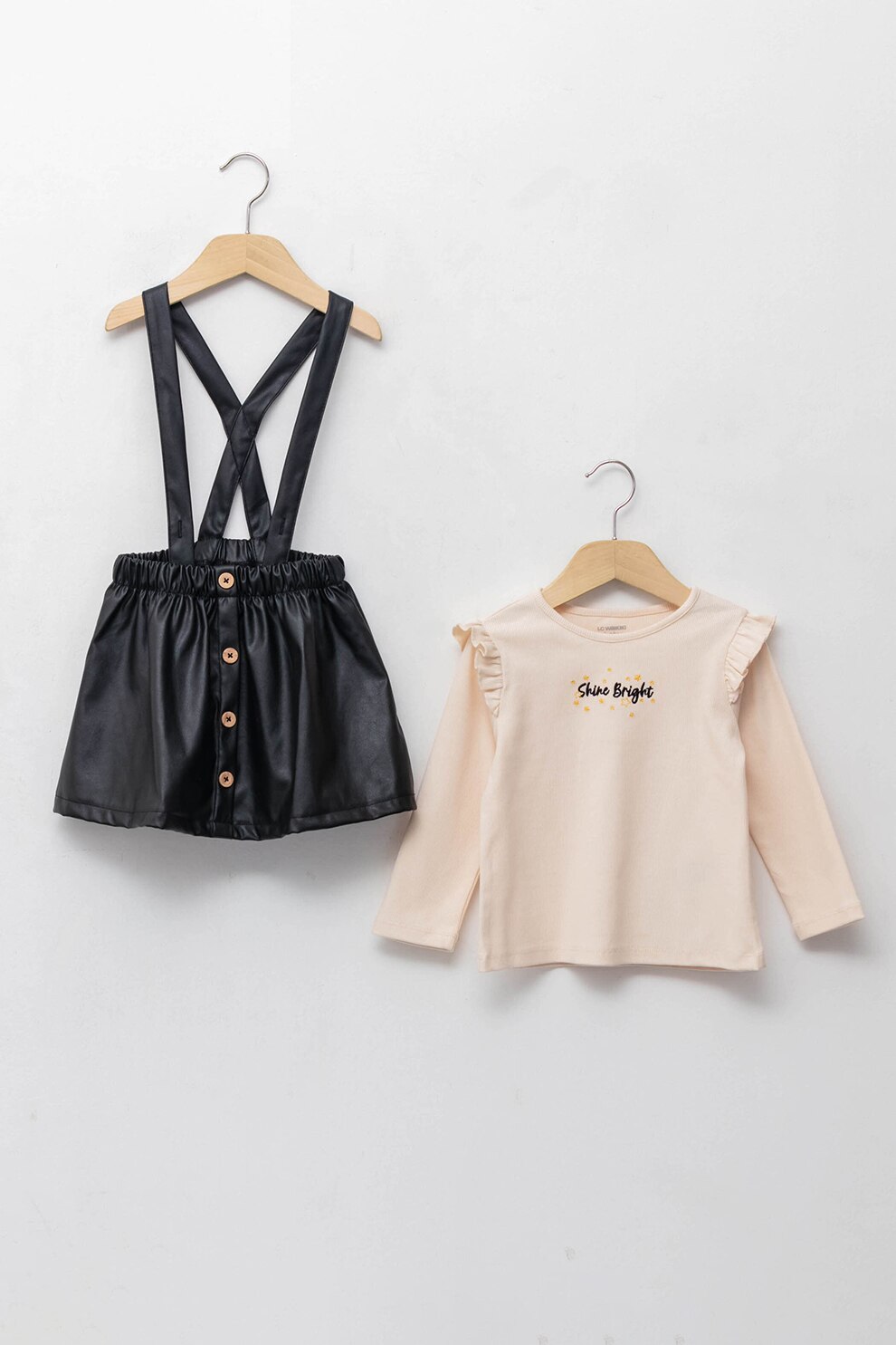 LC WAIKIKI, Set de fusta si bluza, Roz pal/Negru