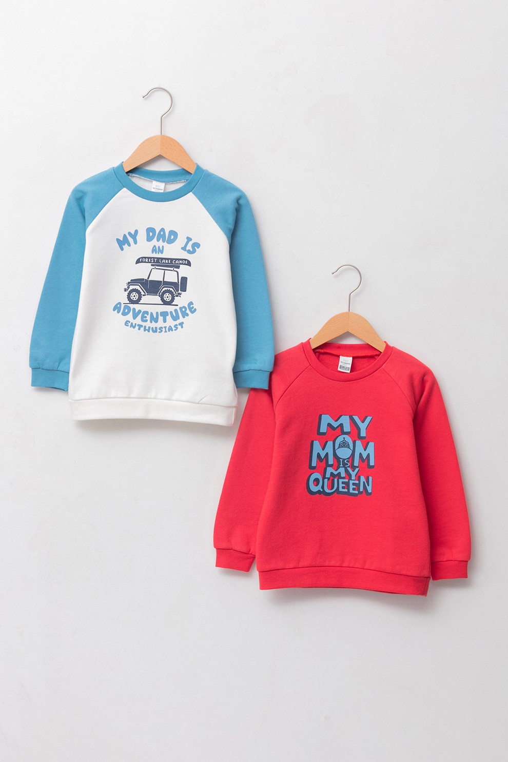 LC WAIKIKI, Set de bluze sport de bumbac cu imprimeu - 2 piese, Rosu/Albastru/Alb