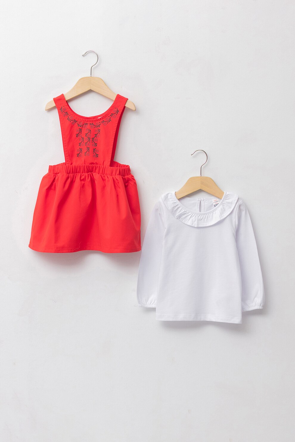 LC WAIKIKI, Set de bluza de bumbac si rochie, Alb/Rosu