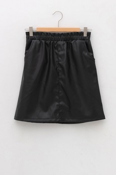LC WAIKIKI, Fusta mini de piele ecologica, Negru LC WAIKIKI, Fusta mini de piele ecologica, Negru