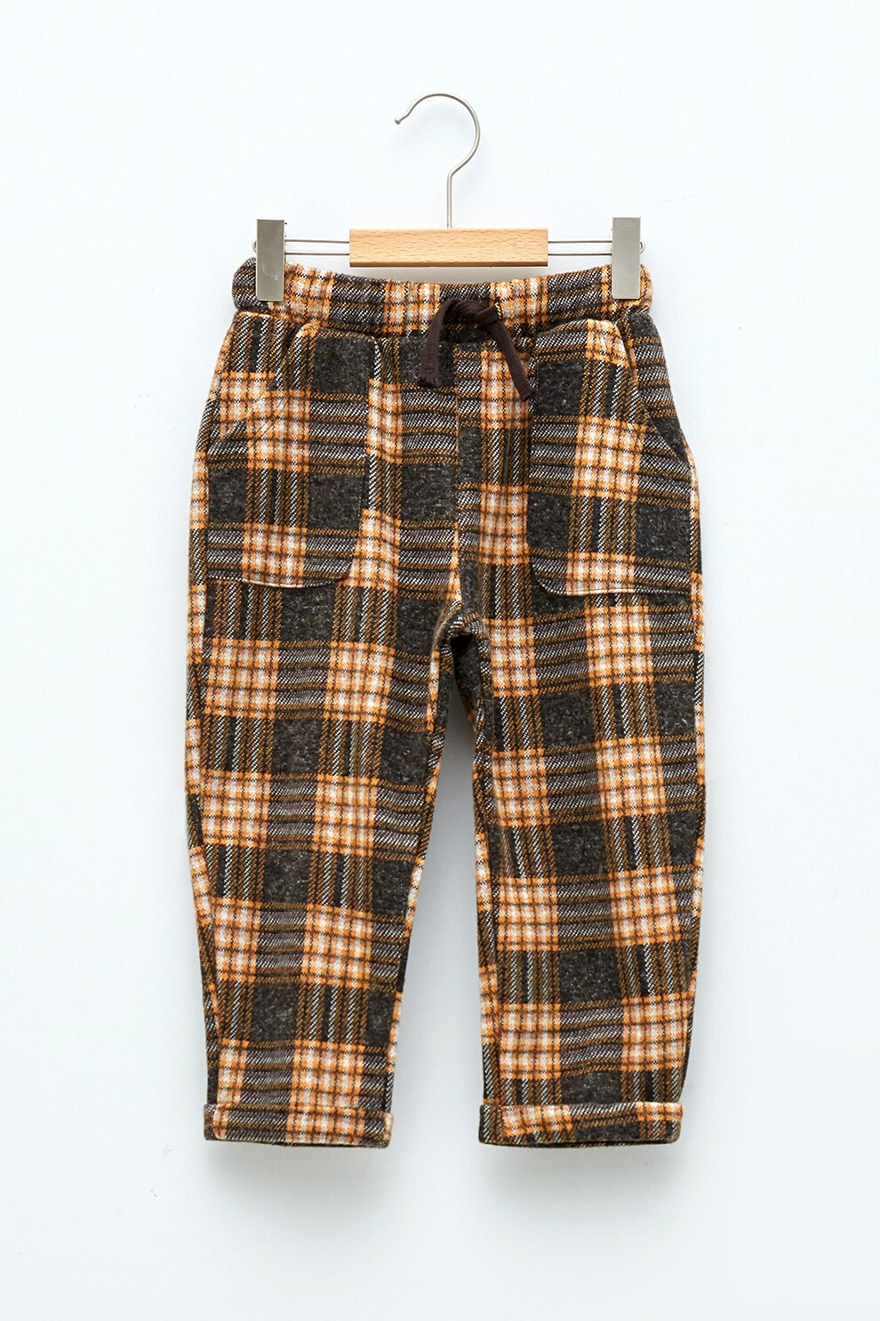 LC WAIKIKI, Pantaloni in carouri cu buzunare frontale, Galben mustar/Gri inchis