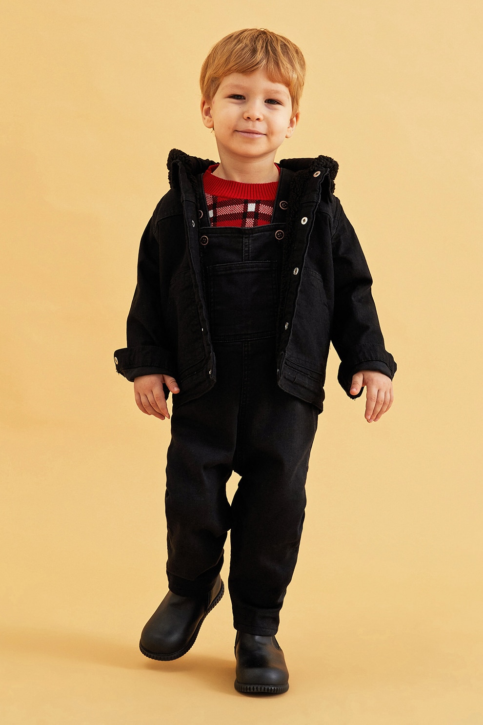 LC WAIKIKI, Jacheta de denim cu gluga din teddy, Negru
