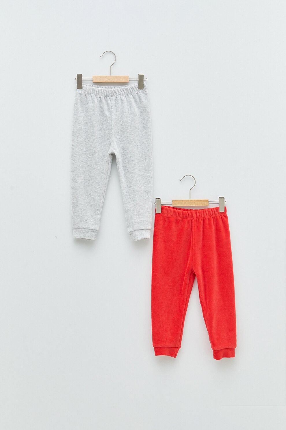 LC WAIKIKI, Set de pantaloni de pijama de catifea - 2 perechi, Gri melange/Corai