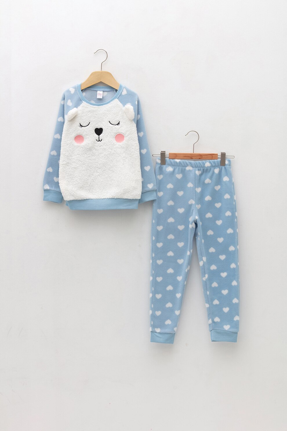 LC WAIKIKI, Pijama cu inimi si model grafic, Bleu/Alb