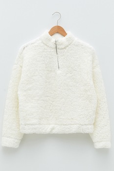 LC WAIKIKI, Bluza sport din material teddy cu maneci cazute, Alb LC WAIKIKI, Bluza sport din material teddy cu maneci cazute, Alb