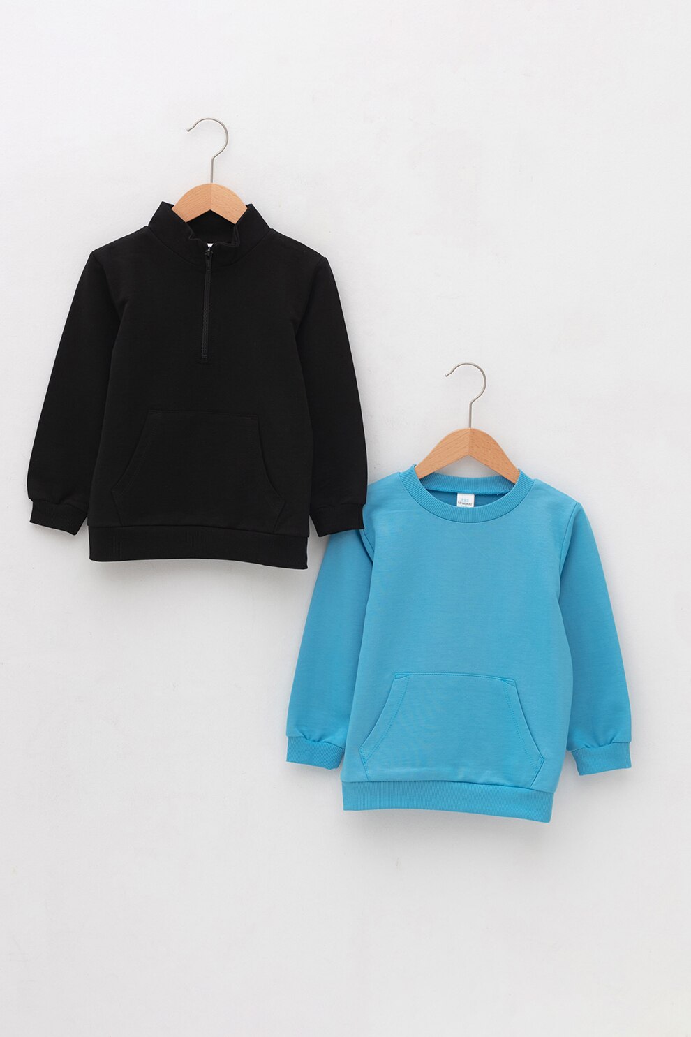 LC WAIKIKI, Set de bluze sport de bumbac - 2 piese, Albastru/Negru