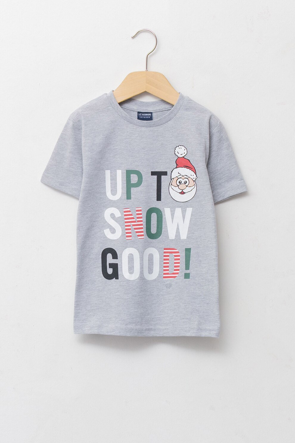 LC WAIKIKI, Tricou cu decolteu la baza gatului si text, Gri melange