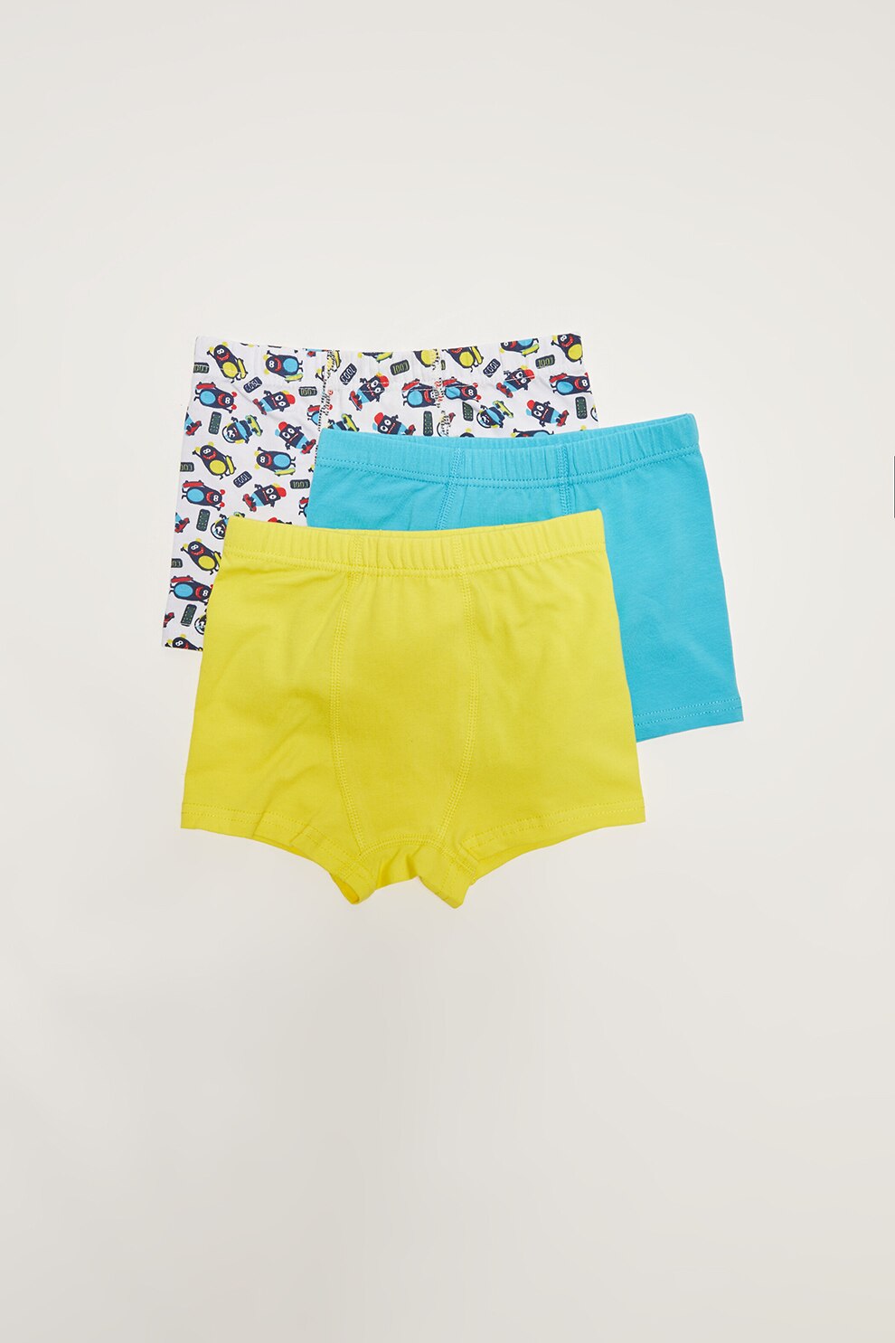 LC WAIKIKI, Set de boxeri uni si cu imprimeu - 3 perechi, Verde lime/Turcoaz