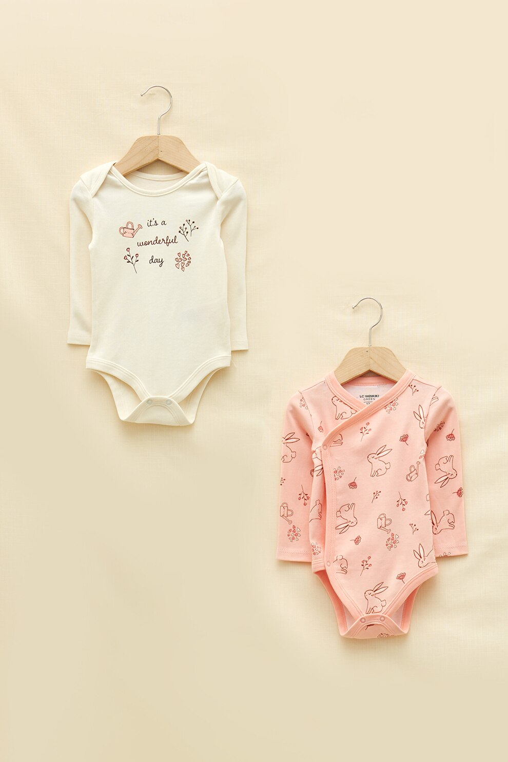 LC WAIKIKI, Set de body-uri cu imprimeu - 2 piese, Alb/Roz