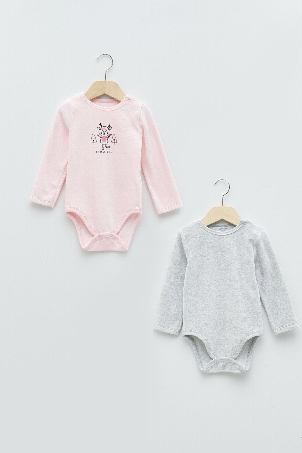 LC WAIKIKI, Set de body-uri de bumbac - 2 piese, Roz pal/Gri melange