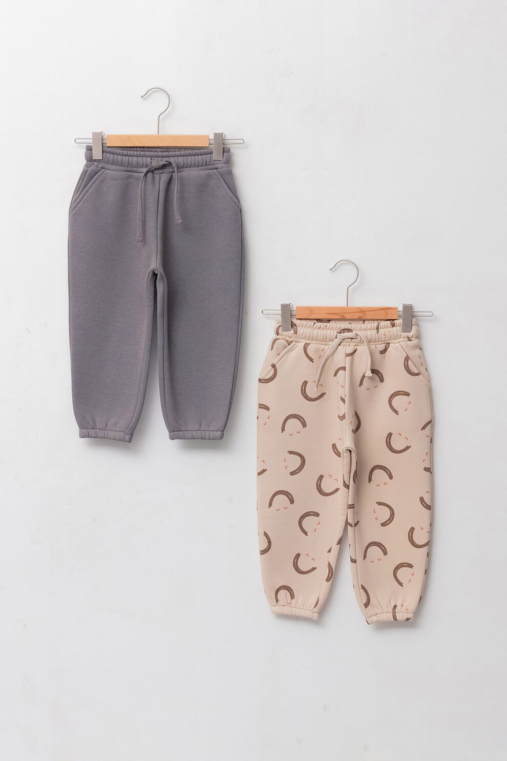 LC WAIKIKI, Set de pantaloni sport uni si cu imprimeu - 2 perechi, Gri/Bej