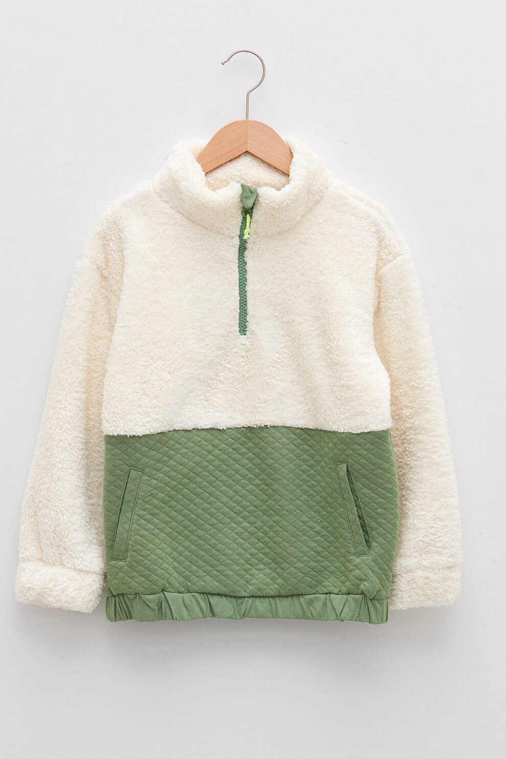 LC WAIKIKI, Bluza sport cu fenta scurta cu fermoar, Alb/Verde feriga