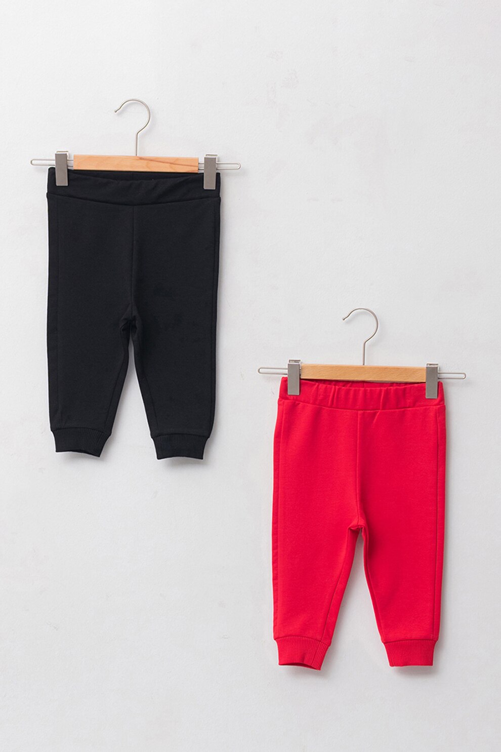 LC WAIKIKI, Set de pantaloni cu talie elastica, 2 piese, Negru/Roz zmeuriu