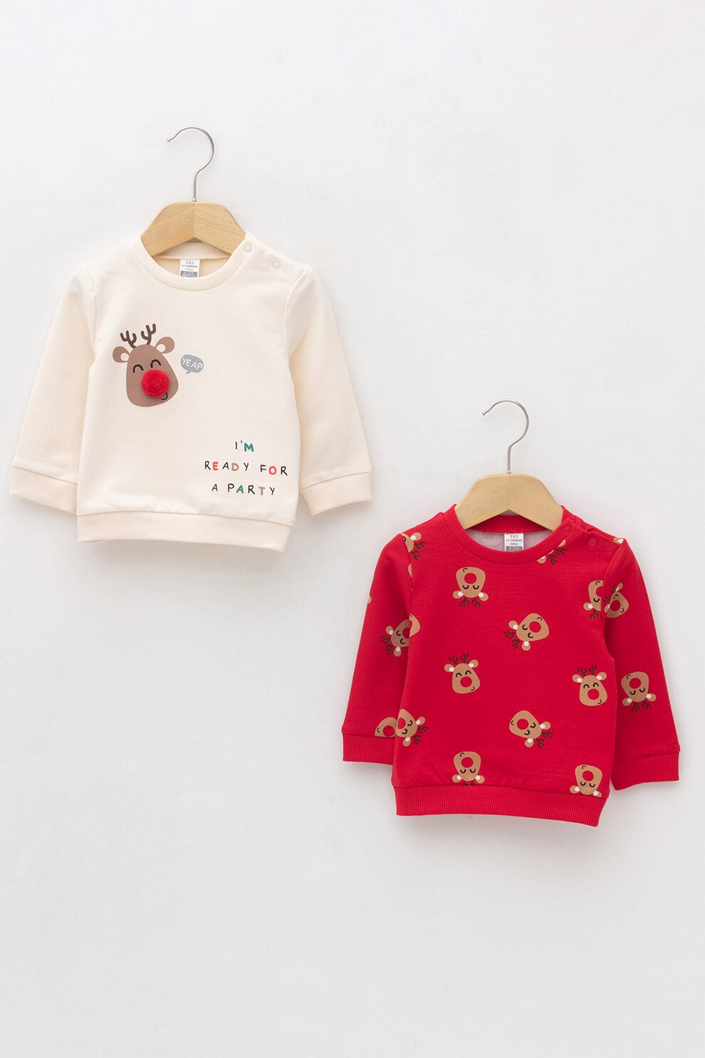 LC WAIKIKI, Set de bluze sport cu imprimeu - 2 piese, Alb/Rosu