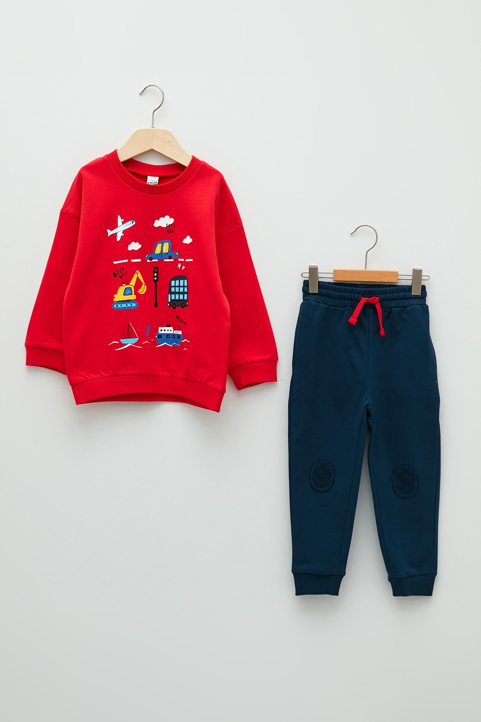 LC WAIKIKI, Trening de bumbac cu model tematic, Rosu/Bleumarin