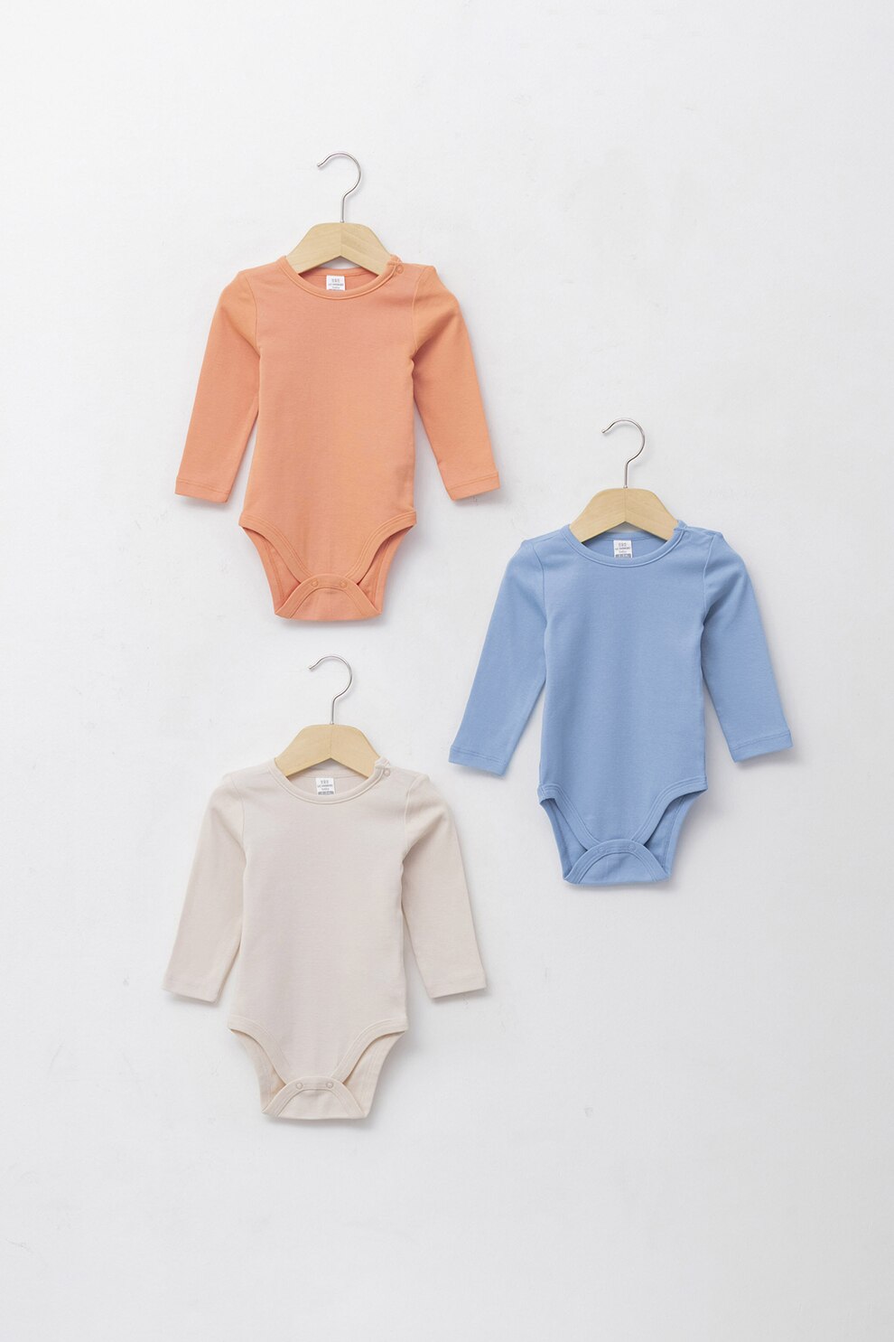 LC WAIKIKI, Set de body-uri din bumbac cu maneci lungi - 3 piese, Oranj persan/Bleu