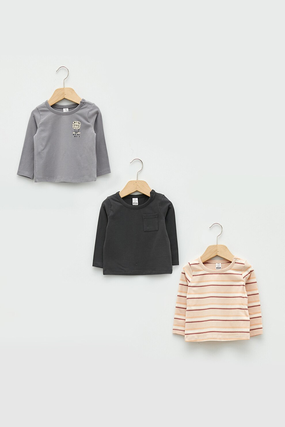 LC WAIKIKI, Set de bluze din amestec de bumbac, 3 piese, Gri inchis/ Negru