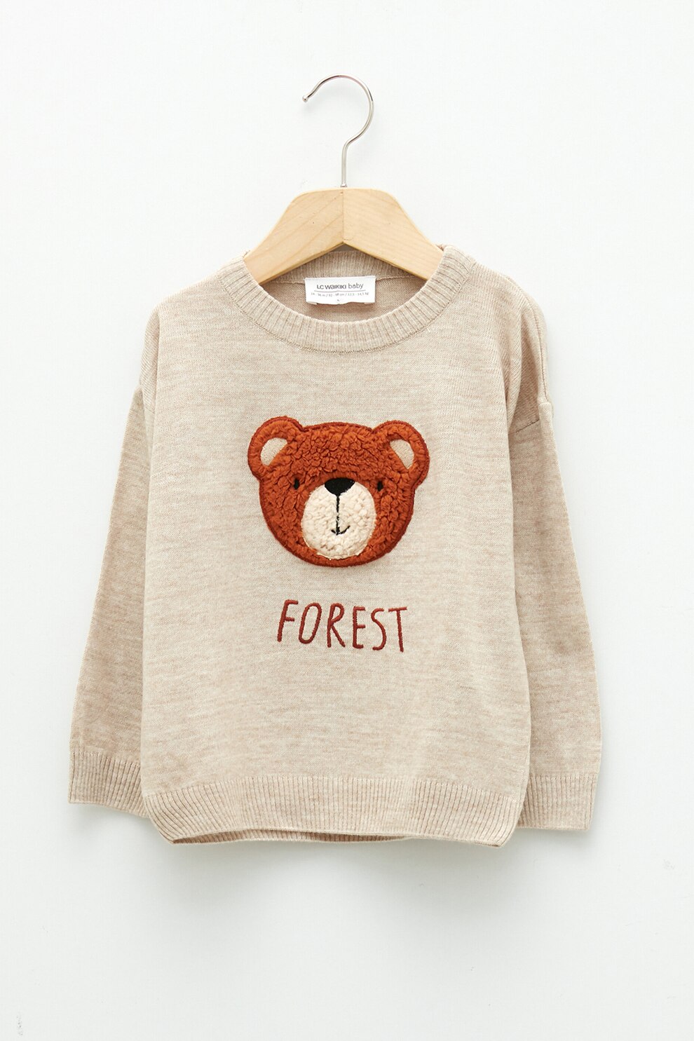 LC WAIKIKI, Pulover cu decolteu la baza gatului si detaliu cu urs, Bej