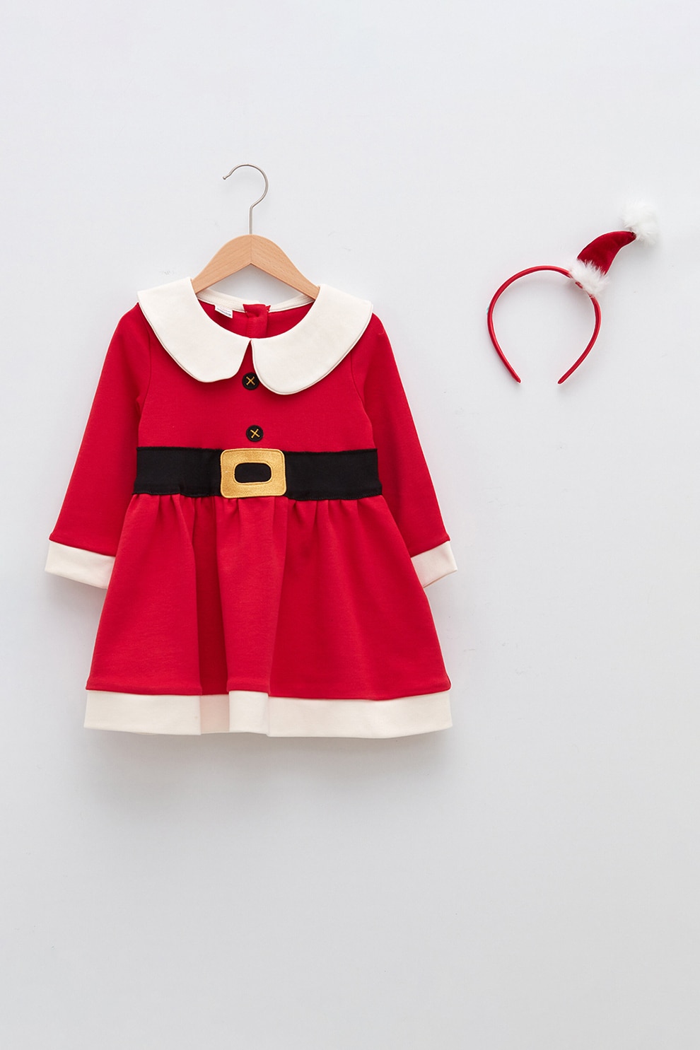 LC WAIKIKI, Rochie scurta evazata cu o curea in talie, Rosu/Alb