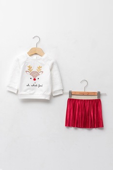 LC WAIKIKI, Set de bluza sport si fusta cu pliuri, Alb/Rosu LC WAIKIKI, Set de bluza sport si fusta cu pliuri, Alb/Rosu