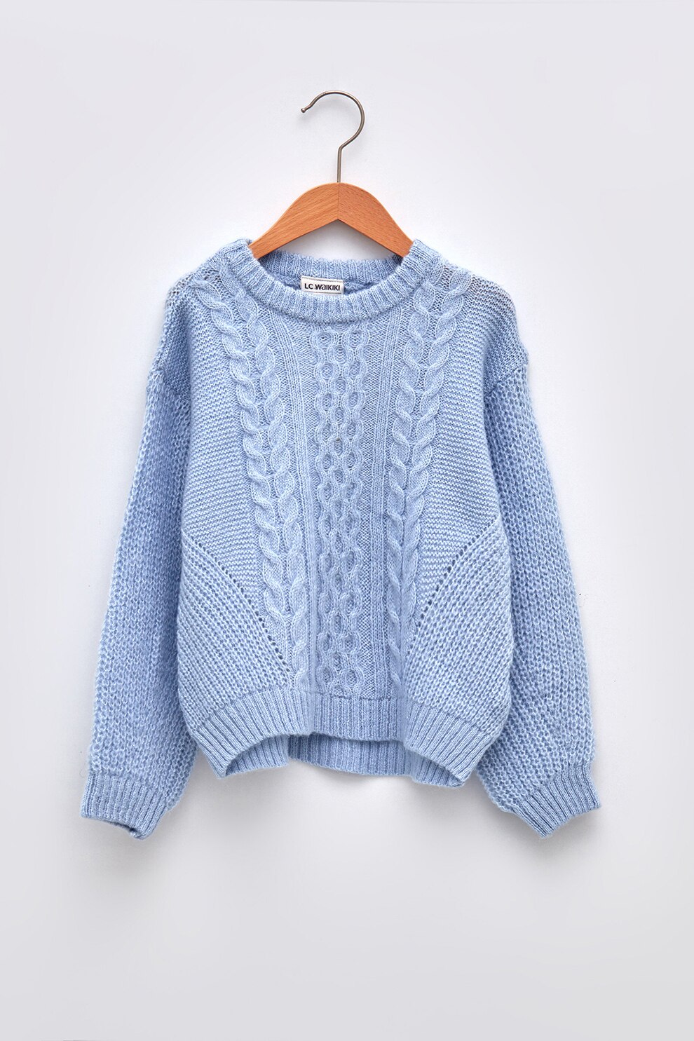 LC WAIKIKI, Pulover cu maneci cazute si model torsade, Albastru deschis