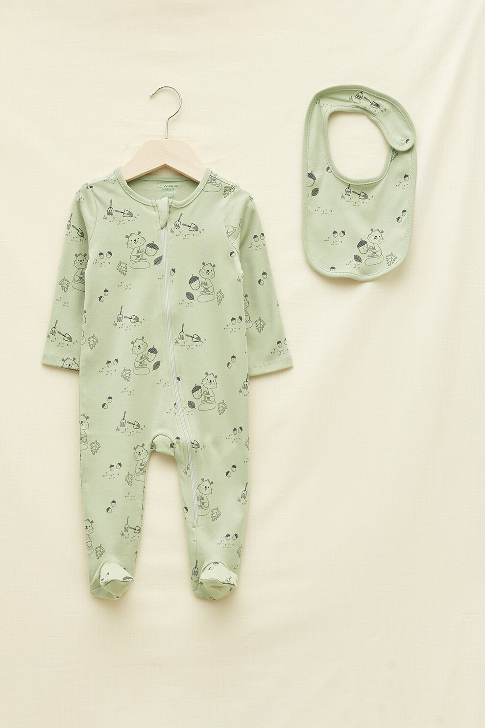 LC WAIKIKI, Set de imbracaminte cu model grafic - 2 piese, Verde fistic