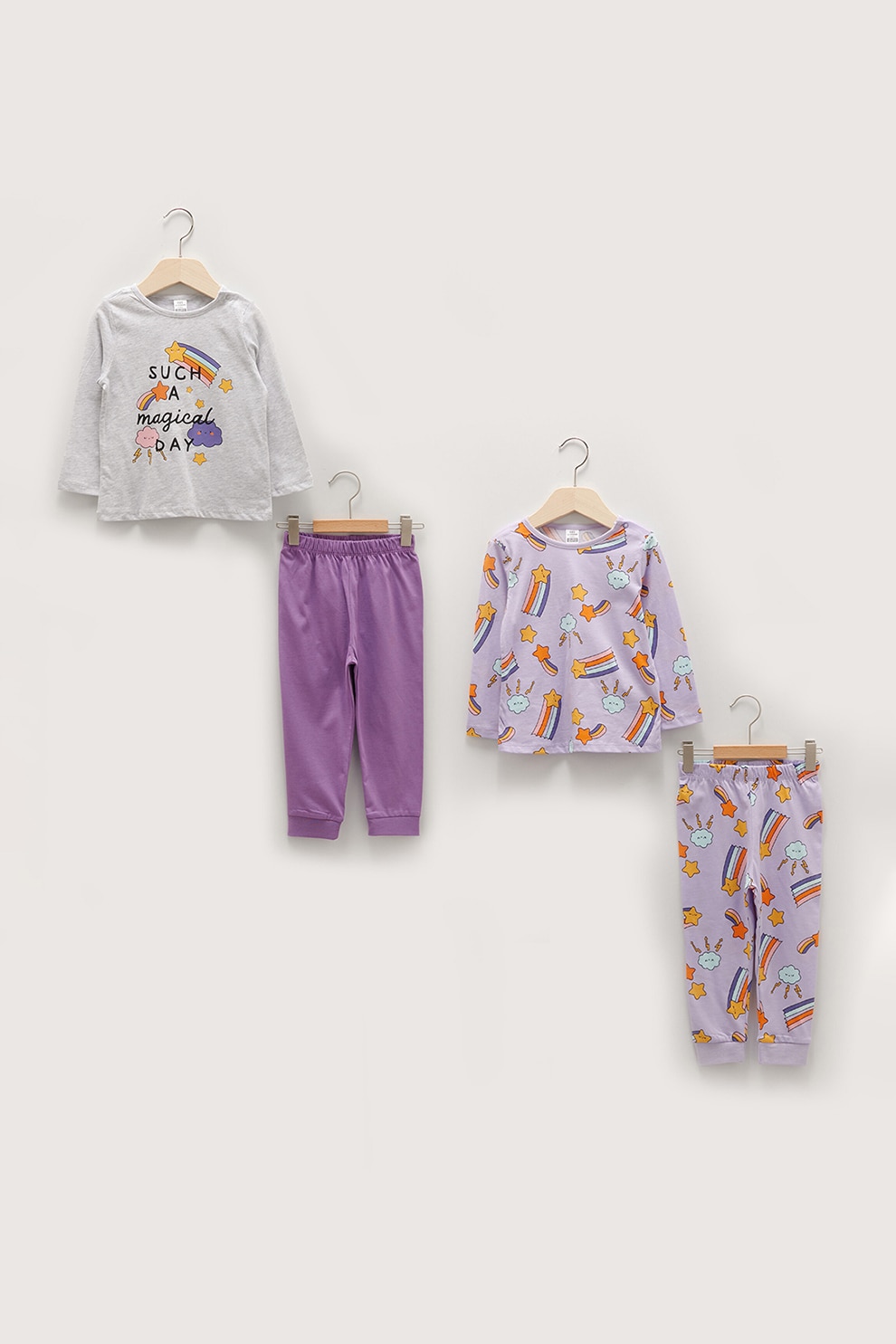 LC WAIKIKI, Pijama de bumbac cu imprimeu, 2 perechi, Lila