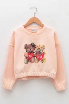 LC WAIKIKI, Bluza sport cu imprimeu si maneci cazute, Piersica LC WAIKIKI, Bluza sport cu imprimeu si maneci cazute, Piersica