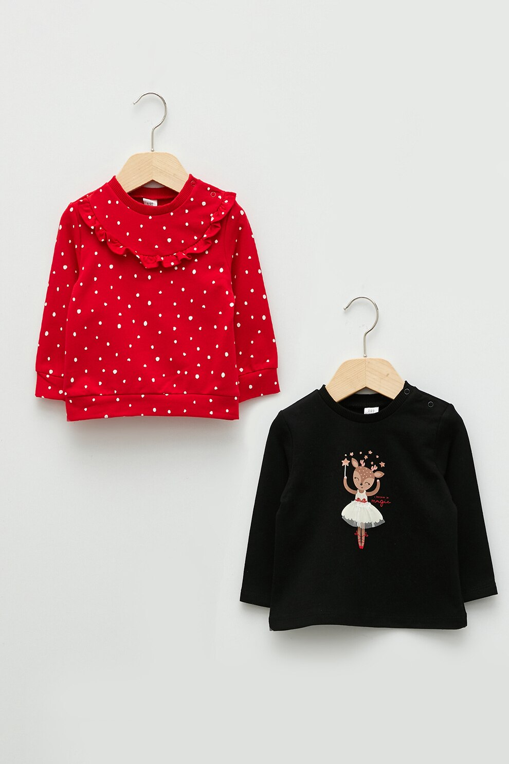 LC WAIKIKI, Set de bluze sport cu imprimeu - 2 piese, Rosu/Negru