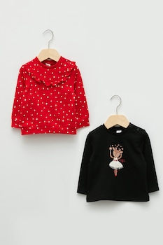 LC WAIKIKI, Set de bluze sport cu imprimeu - 2 piese, Rosu/Negru LC WAIKIKI, Set de bluze sport cu imprimeu - 2 piese, Rosu/Negru