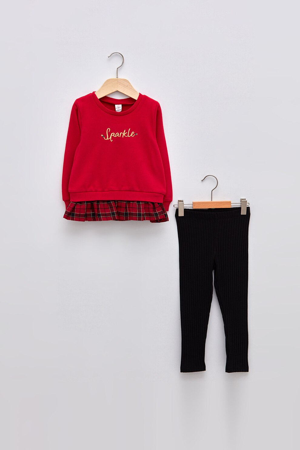 LC WAIKIKI, Set de bluza sport si colanti, Rosu/Negru