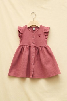 LC WAIKIKI, Rochie evazata cu maneci cu volane, Roz prafuit LC WAIKIKI, Rochie evazata cu maneci cu volane, Roz prafuit