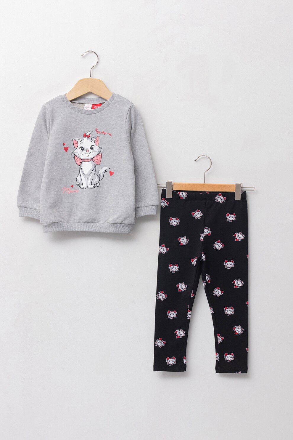 LC WAIKIKI, Pijama cu imprimeu Aristocats, Gri deschis melange/Negru