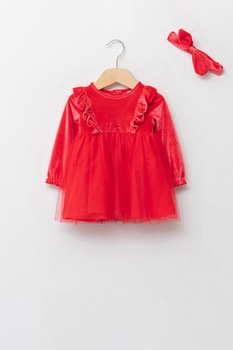 LC WAIKIKI, Set de rochie si bentita cu aspect catifelat, Rosu vermilion LC WAIKIKI, Set de rochie si bentita cu aspect catifelat, Rosu vermilion