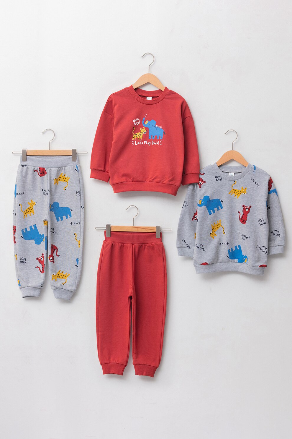 LC WAIKIKI, Set de pijama - 4 piese, Corai/Gri deschis