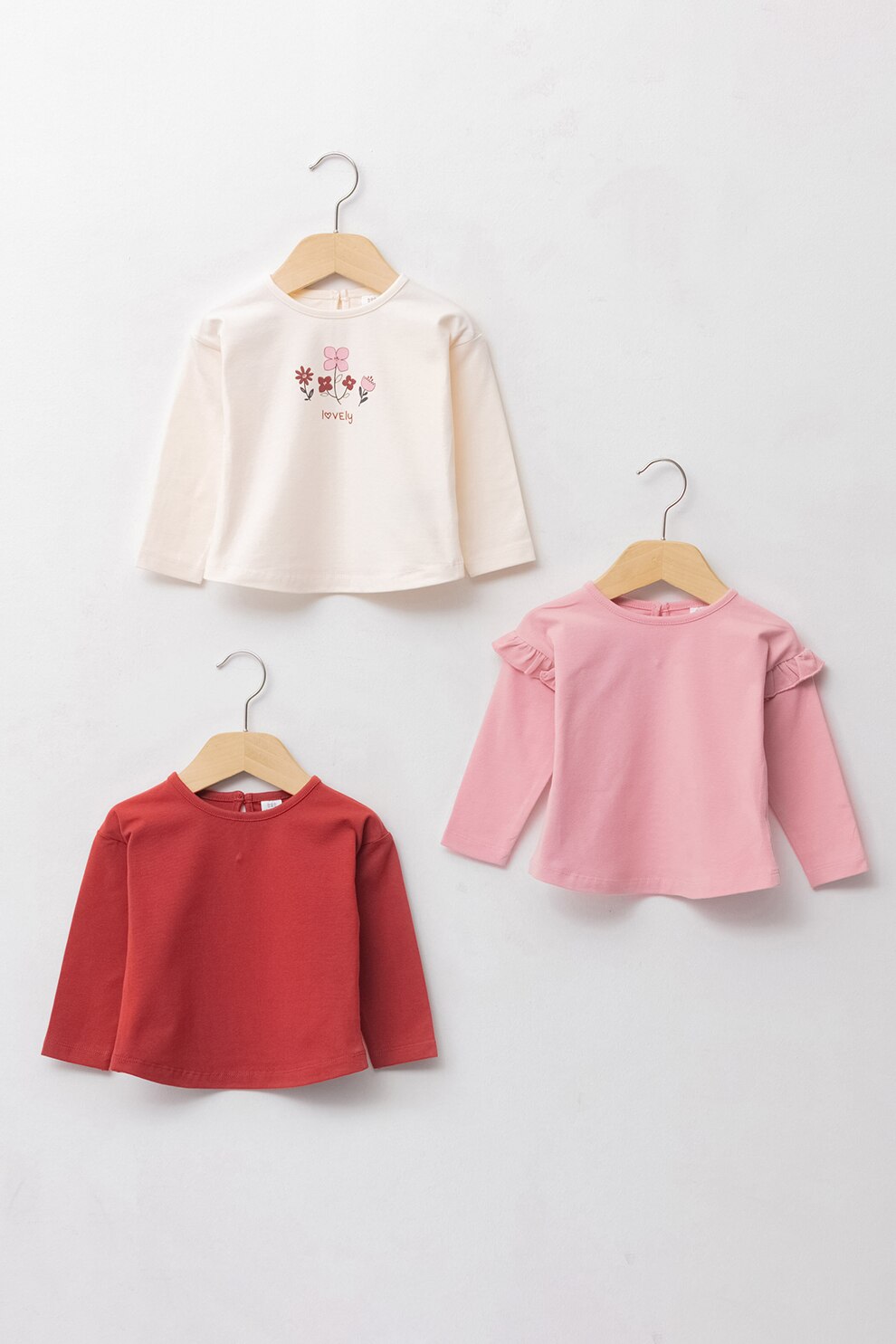 LC WAIKIKI, Set de bluza cu imprimeu discret - 3 piese, Roz pastel/Corai/Alb optic